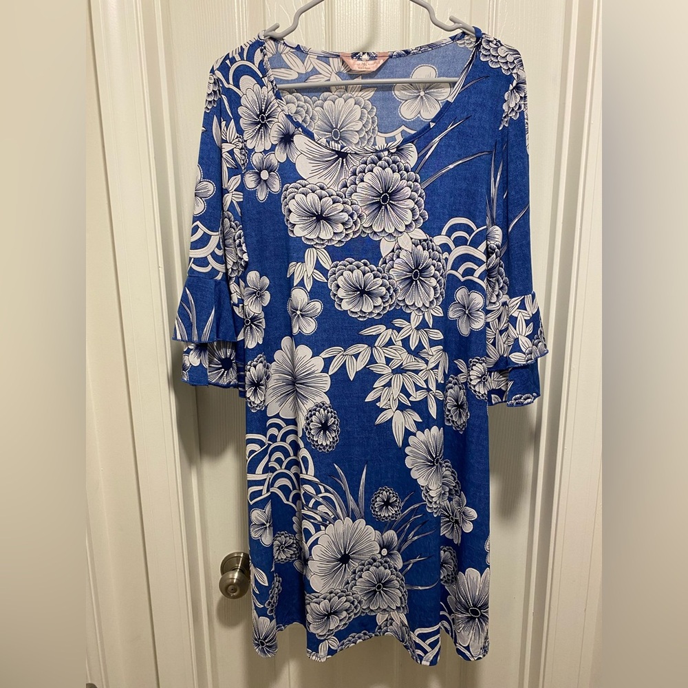 Deep Blue and White Floral Dress